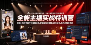 全能主播实战特训营|抖音+视频号双平台直播运营,零基础搭建直播间、精准选品、话术成交、账号运营全落地-优创圈