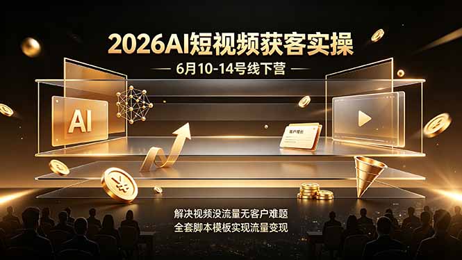 2026AI短视频获客实操6月10-14号线下营,解决视频没流量无客户难题,全套脚本模板实现流量变现-优创圈