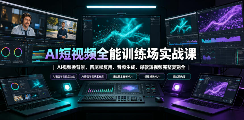 AI短视频全能训练场实战课|AI视频换背景、首尾帧复用、音频生成、爆款短视频完整复刻全套实操教学-优创圈