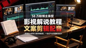 58 万粉博主荧幕春秋亲授影视解说教程｜零基础从零学文案剪辑配音，一站式产出完整解说成片-优创圈