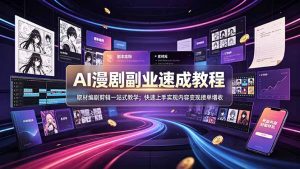AI漫剧副业速成教程,取材编剧剪辑一站式教学;快速上手实现内容变现接单增收-优创圈