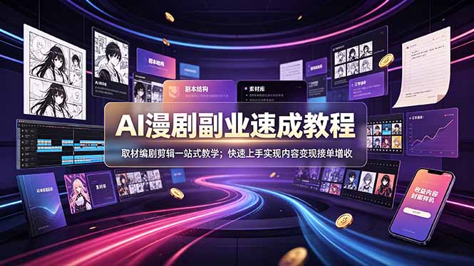 AI漫剧副业速成教程,取材编剧剪辑一站式教学;快速上手实现内容变现接单增收-优创圈