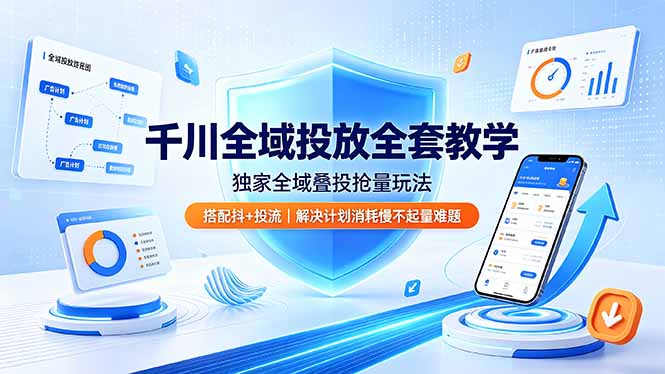 千川全域投放全套教学,独家全域叠投抢量玩法,搭配抖+投流,解决计划消耗慢不起量难题-优创圈