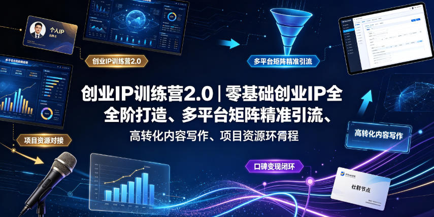 创业IP训练营2.0|零基础创业IP全阶打造、多平台矩阵精准引流、高转化内容写作、项目资源对接与口碑变现闭环课程-优创圈