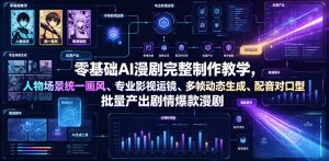 零基础AI漫剧完整制作教学,人物场景统一画风、专业影视运镜、多帧动态生成、配音对口型,批量产出剧情爆款漫剧-优创圈