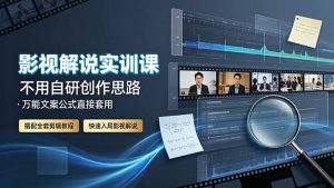 影视解说实训课:不用自研创作思路,万能文案公式直接套用,搭配全套剪辑教程,快速入局影视解说-优创圈