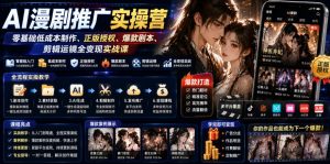 AI漫剧推广实操营|零基础低成本制作、正版授权、爆款剧本、剪辑运镜全变现实战课-优创圈