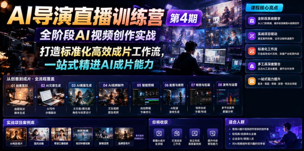 AI导演直播训练营第4期|全阶段AI视频创作实战,打造标准化高效成片工作流,一站式精进AI成片能力-优创圈
