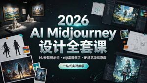 2026 AI Midjourney设计全套课,MJ参数提示词niji混图教学,IP建筑游戏原画一站式实战教学-优创圈