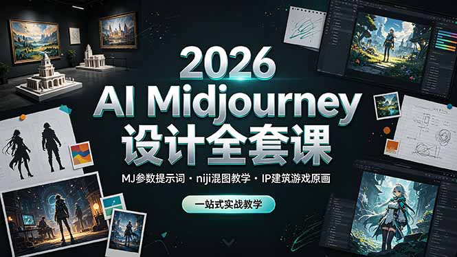 2026 AI Midjourney设计全套课,MJ参数提示词niji混图教学,IP建筑游戏原画一站式实战教学-优创圈