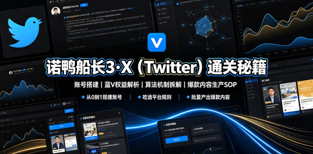 诺鸭船长3·X(Twitter)通关秘籍,涵盖账号搭建、蓝V权益解析、算法机制拆解及爆款内容生产SOP-优创圈