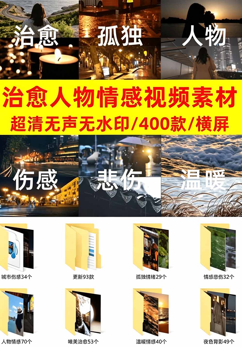 爆款短视频常用视频素材!抖音治愈伤感人物情感视频素材,400款合集,无声无水印,视频感氛围拉满