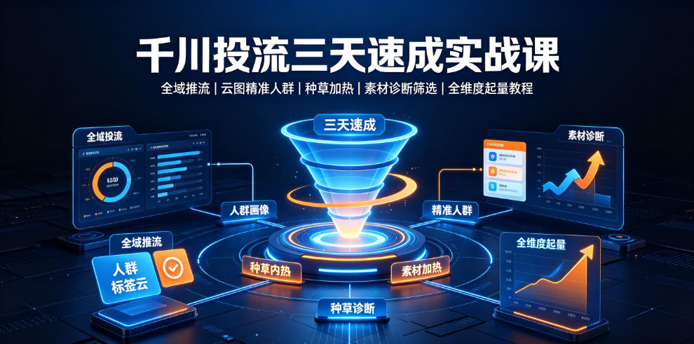 千川投流三天速成实战课|全域推流、云图精准人群、种草加热、素材诊断筛选全维度起量教程-优创圈