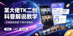 某大佬TK二创科普解说教学，不用原创拍摄不用外语基础，零基础做TikTok中视频稳定变现-优创圈