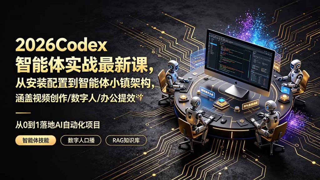 2026Codex智能体实战最新课,从安装配置到智能体小镇架构,涵盖视频创作/数字人/办公提效全技能-优创圈