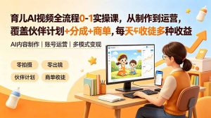 育儿AI视频全流程0-1实操课，从制作到运营，覆盖伙伴计划+分成+商单+收徒多种收益，每天500+收益-优创圈