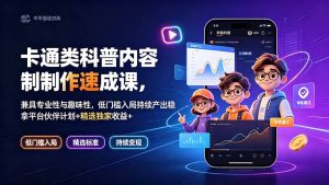 卡通类科普内容制作速成课，兼具专业性与趣味性，低门槛入局持续产出稳拿平台伙伴计划+精选独家收益-优创圈