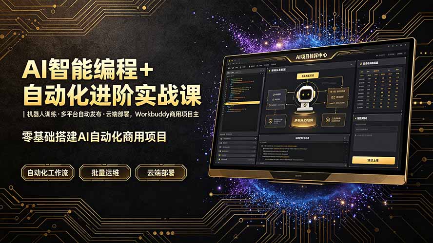 AI智能编程+自动化进阶实战课｜机器人训练·多平台自动发布·云端部署，Workbuddy商用项目全流程教学-优创圈