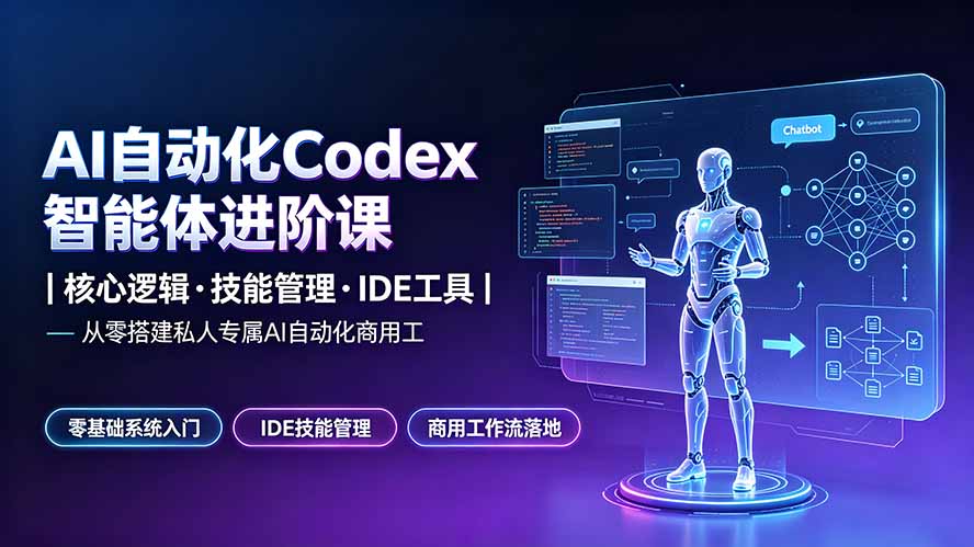 AI自动化Codex智能体进阶课｜核心逻辑·技能管理·IDE工具｜从零搭建私人专属AI自动化商用工作流-优创圈