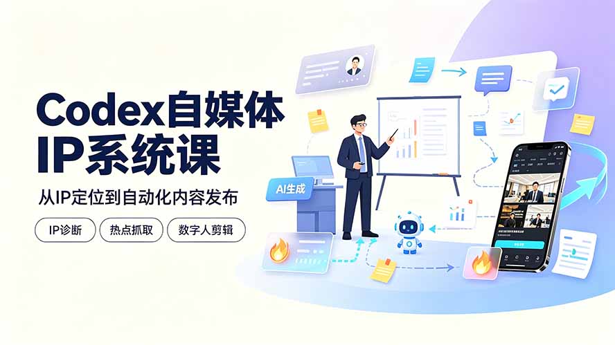 Codex自媒体IP系统课：IP诊断/热点抓取/IP蒸馏 Skill，爆款复刻数字人多平台自动发布教程-优创圈