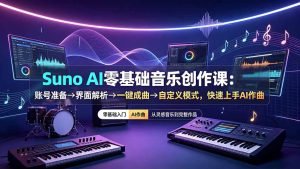 Suno AI零基础音乐创作课:账号准备→界面解析→一键成曲→自定义模式,快速上手AI作曲-优创圈