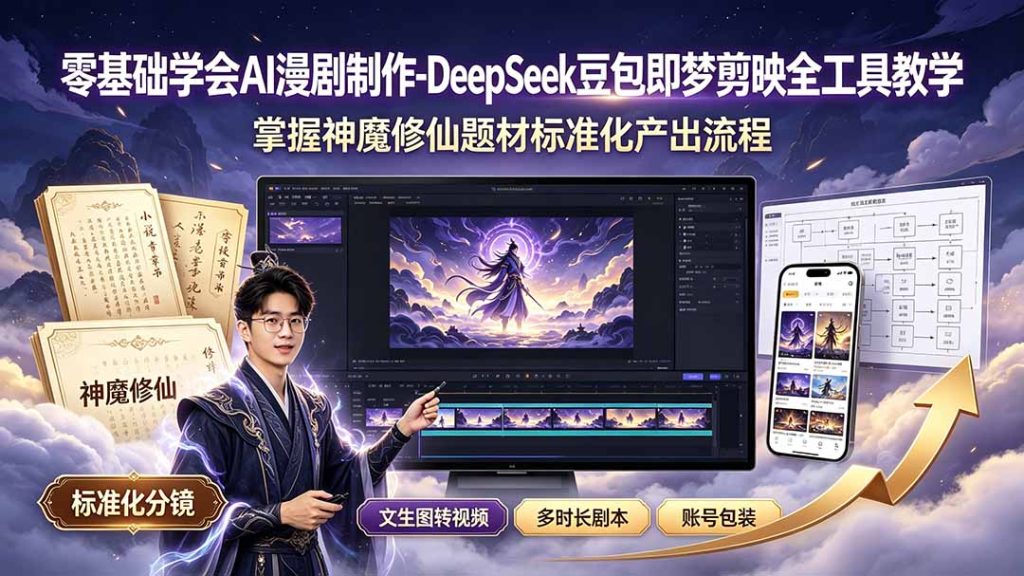 零基础学会AI漫剧制作-DeepSeek豆包即梦剪映全工具教学,掌握神魔修仙题材标准化产出流程-优创圈