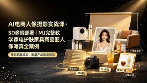 AI电商人像摄影实战课·SD多端部署|MJ完整教学|家电护肤家具商品图人像写真全案例-优创圈