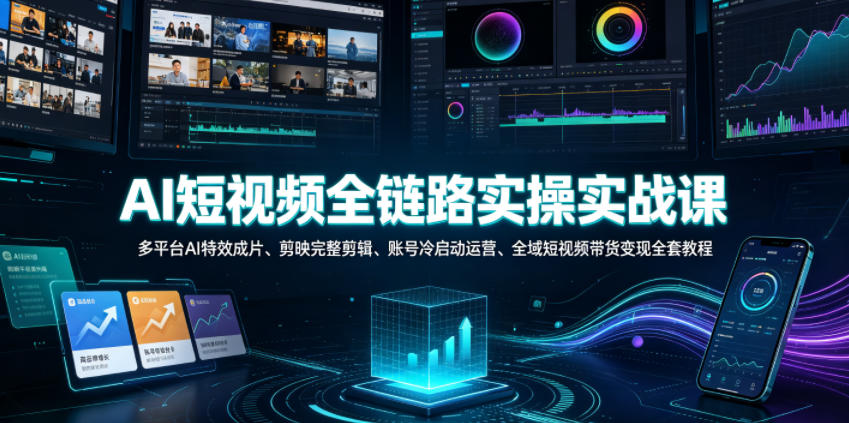 AI短视频全链路实操实战课|多平台AI特效成片、剪映完整剪辑、账号冷启动运营、全域短视频带货变现全套教程-优创圈