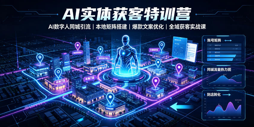 AI实体获客特训营|AI数字人同城引流、本地矩阵搭建、爆款文案优化全域获客实战课-优创圈