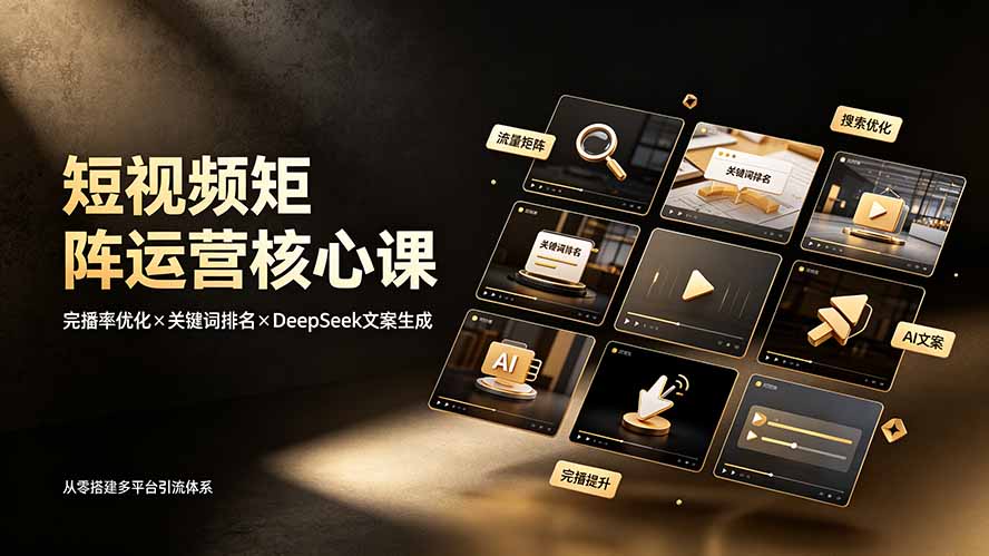 短视频矩阵运营核心课:完播率优化×关键词排名×DeepSeek文案生成,从零搭建多平台引流体系-优创圈