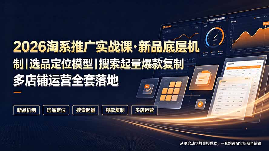 2026淘系推广实战课·新品底层机制|选品定位模型|搜索起量爆款复制多店铺运营全套落地教程-优创圈