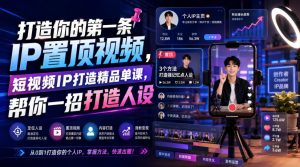 打造你的第一条IP置顶视频，短视频IP打造精品单课，帮你一招打造人设-优创圈