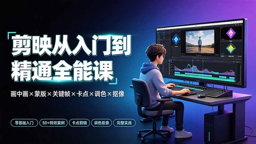 剪映从入门到精通全能课:画中画×蒙版×关键帧×卡点×调色×抠像,一站式掌握剪辑核心技能-优创圈