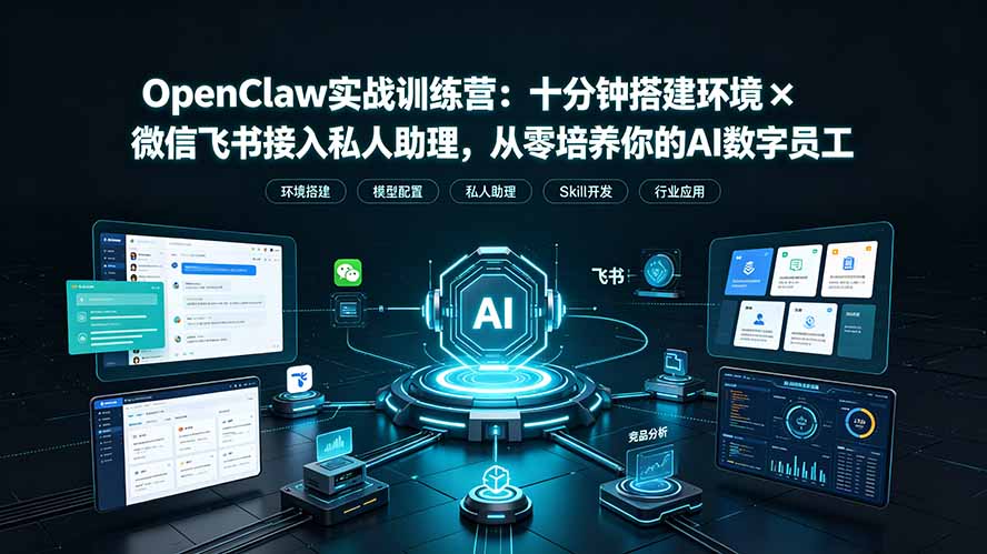 OpenClaw实战特训营:十分钟搭建环境×微信飞书接入私人助理,从零培养你的AI数字员工-优创圈
