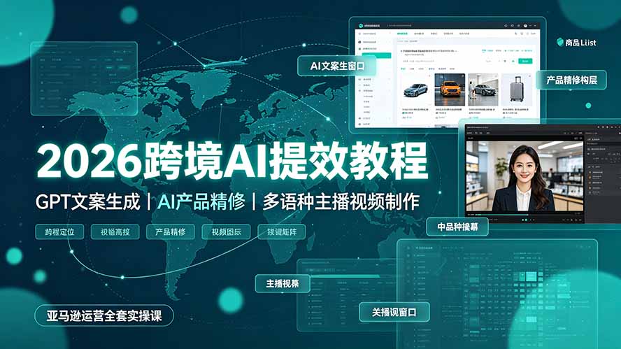 2026跨境AI提效教程·GPT文案生成|AI产品精修|多语种主播视频制作,亚马逊运营全套实操课-优创圈