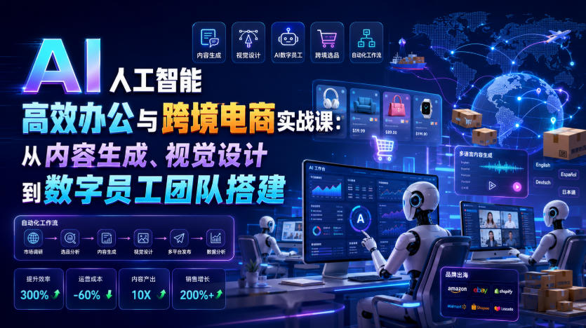 AI人工智能高效办公与跨境电商实战课:从内容生成、视觉设计到数字员工团队搭建-优创圈
