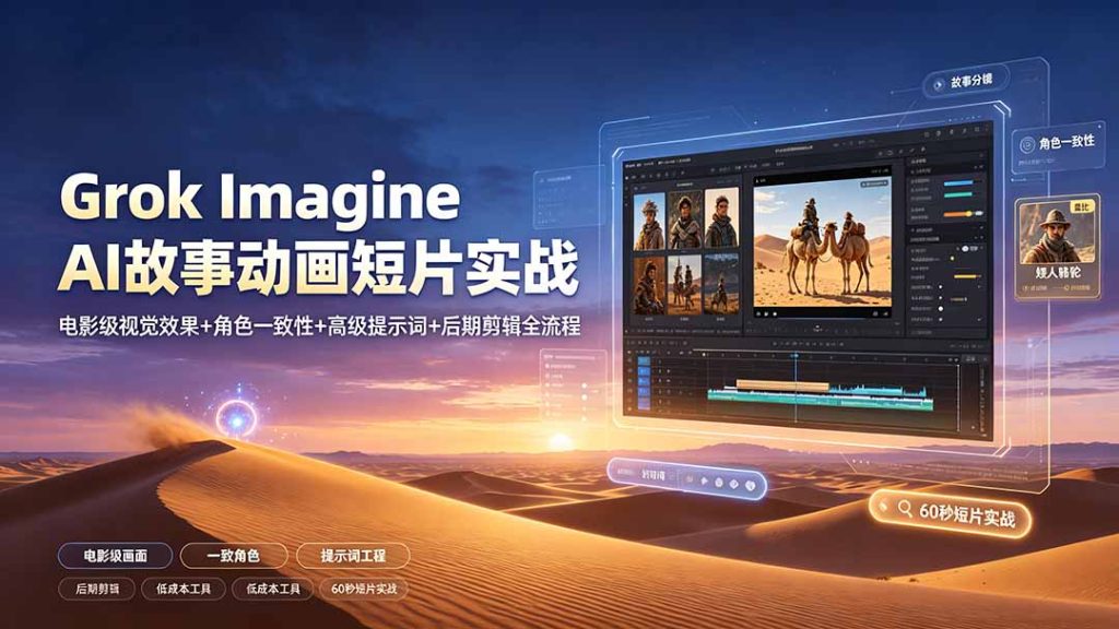 Grok Imagine AI故事动画短片实战:电影级视觉效果+角色一致性+高级提示词+后期剪辑全流程-优创圈