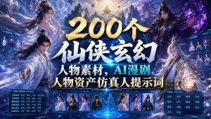 200个仙侠玄幻人物素材,AI漫剧人物资产仿真人提示词-优创圈