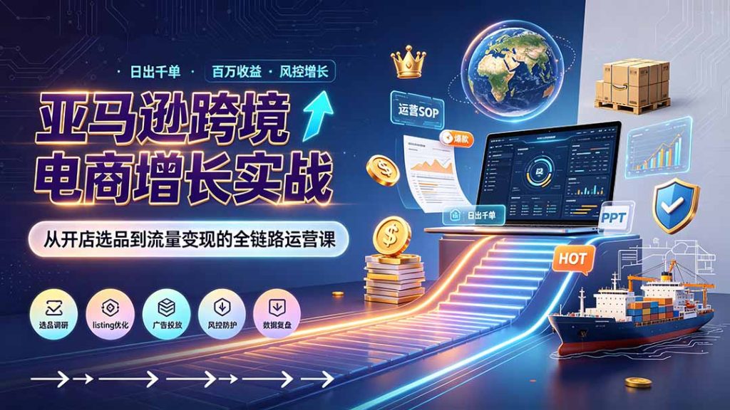 亚马逊0-1孵化特训营8期:从注册风控到稳定日出千单实战,规避审核封店风险,标准化执行流程落地-优创圈