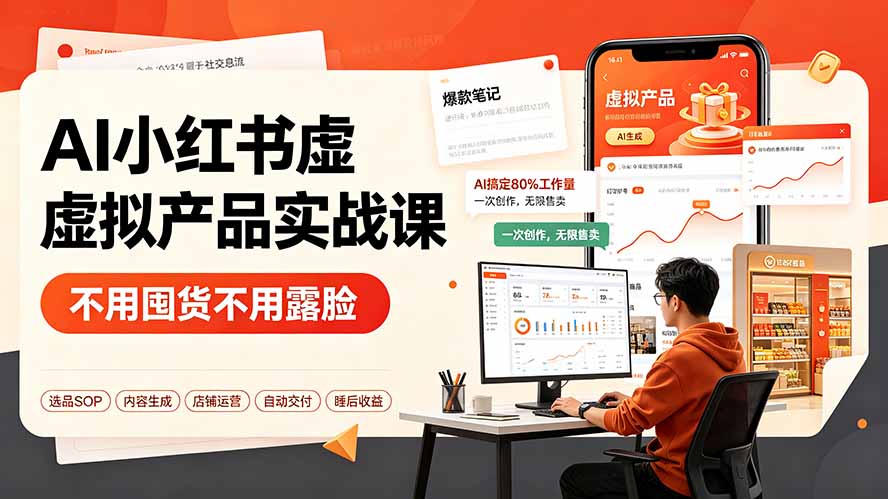 AI小红书虚拟产品实战课-更新:不用囤货不用露脸,AI搞定80%工作量,一次创作无限售卖睡后收益