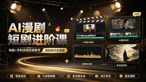 AI漫剧短剧进阶课｜电脑+手机双端实操教学｜影视剧对口型人物吃瓜×解压末日庇护所全程讲解，高阶技巧全掌握-优创圈