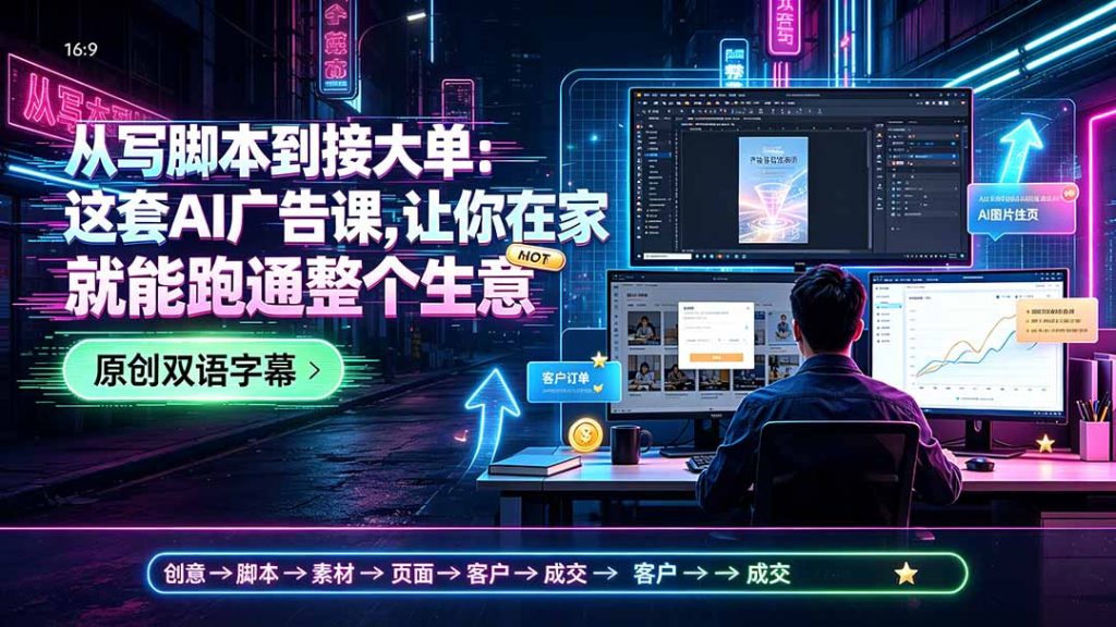 从写脚本到接大单：这套AI广告课，让你在家就能跑通整个生意【原创双语字幕】-优创圈