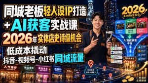 同城老板轻人设IP打造+AI获客实战课，2026年实体店史诗级机会，低成本撬动抖音-视频号-小红书同城流量-优创圈