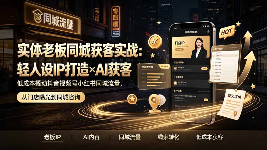 实体老板同城获客实战：轻人设IP打造×AI获客，低成本撬动抖音视频号小红书同城流量-优创圈