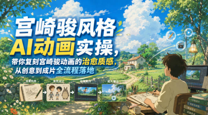 宫崎骏风格AI动画实操，带你复刻宫崎骏动画的治愈质感，从创意到成片全流程落地-优创圈