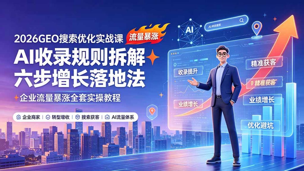 2026GEO搜索优化实战课：AI收录规则拆解｜六步增长落地法｜企业流量暴涨全套实操教程-优创圈