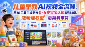儿童早教AI视频全流程,用AI工具生成贴合0-6岁宝宝认知的早教选题,涨粉涨权重,后期转带货-优创圈