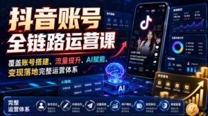 抖音账号全链路运营课,覆盖账号搭建、流量提升、AI赋能、变现落地完整运营体系-优创圈