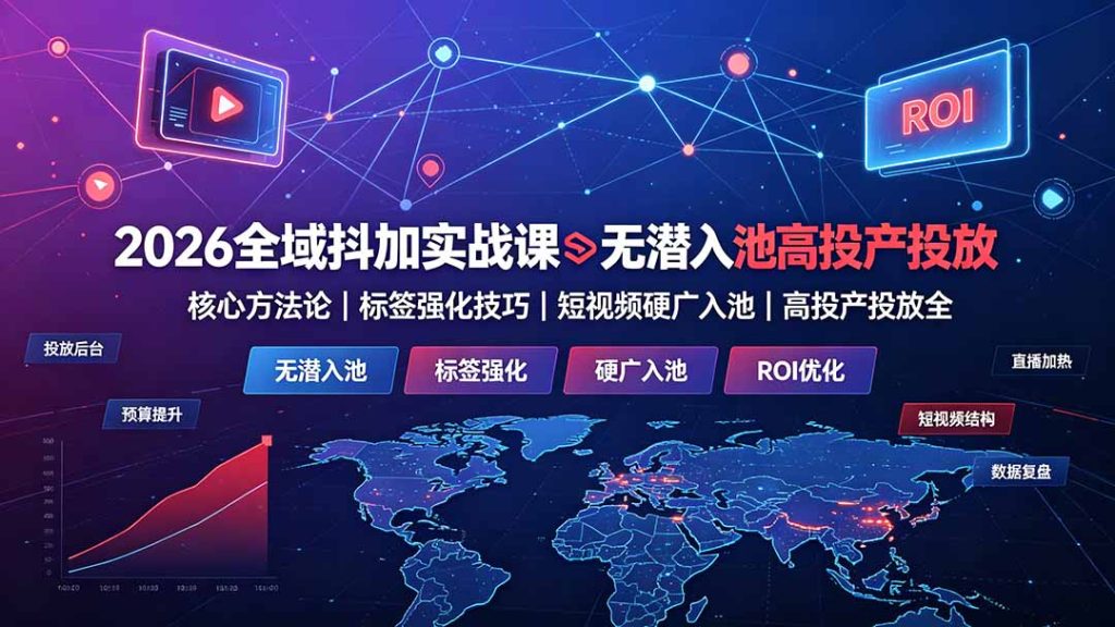 2026全域抖加实战课:无潜入池核心方法论|标签强化技巧|短视频硬广入池|高投产投放全教程-优创圈