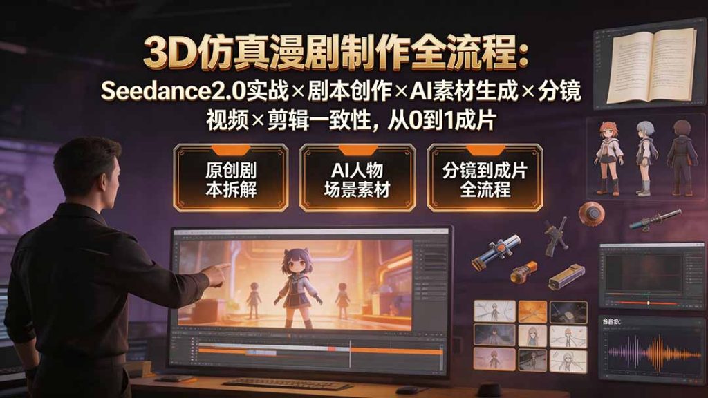 3D仿真漫剧制作全流程:Seedance2.0实战×剧本创作×AI素材生成×分镜视频×剪辑一致性,从0到1成片-优创圈